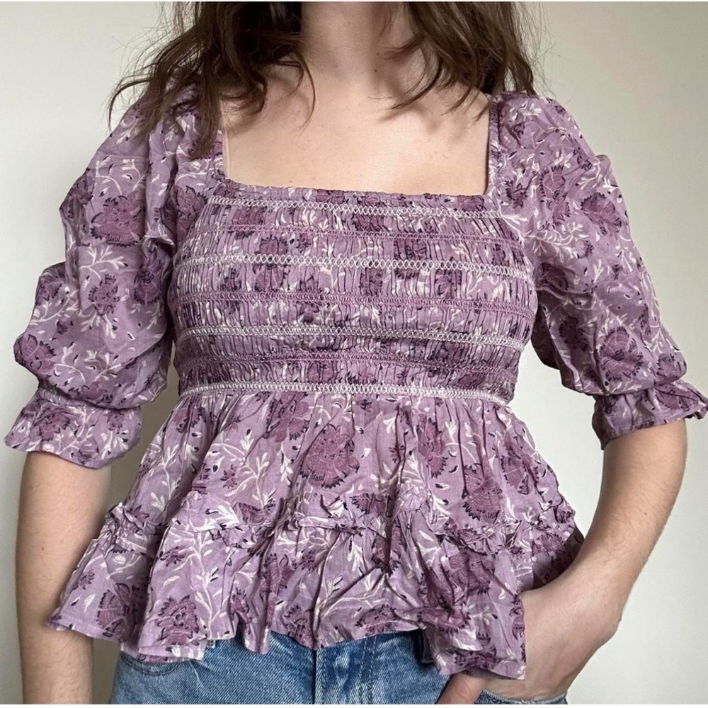 American Eagle Plum Smocked Cropped Tiered Top Romantic NWT XS #987